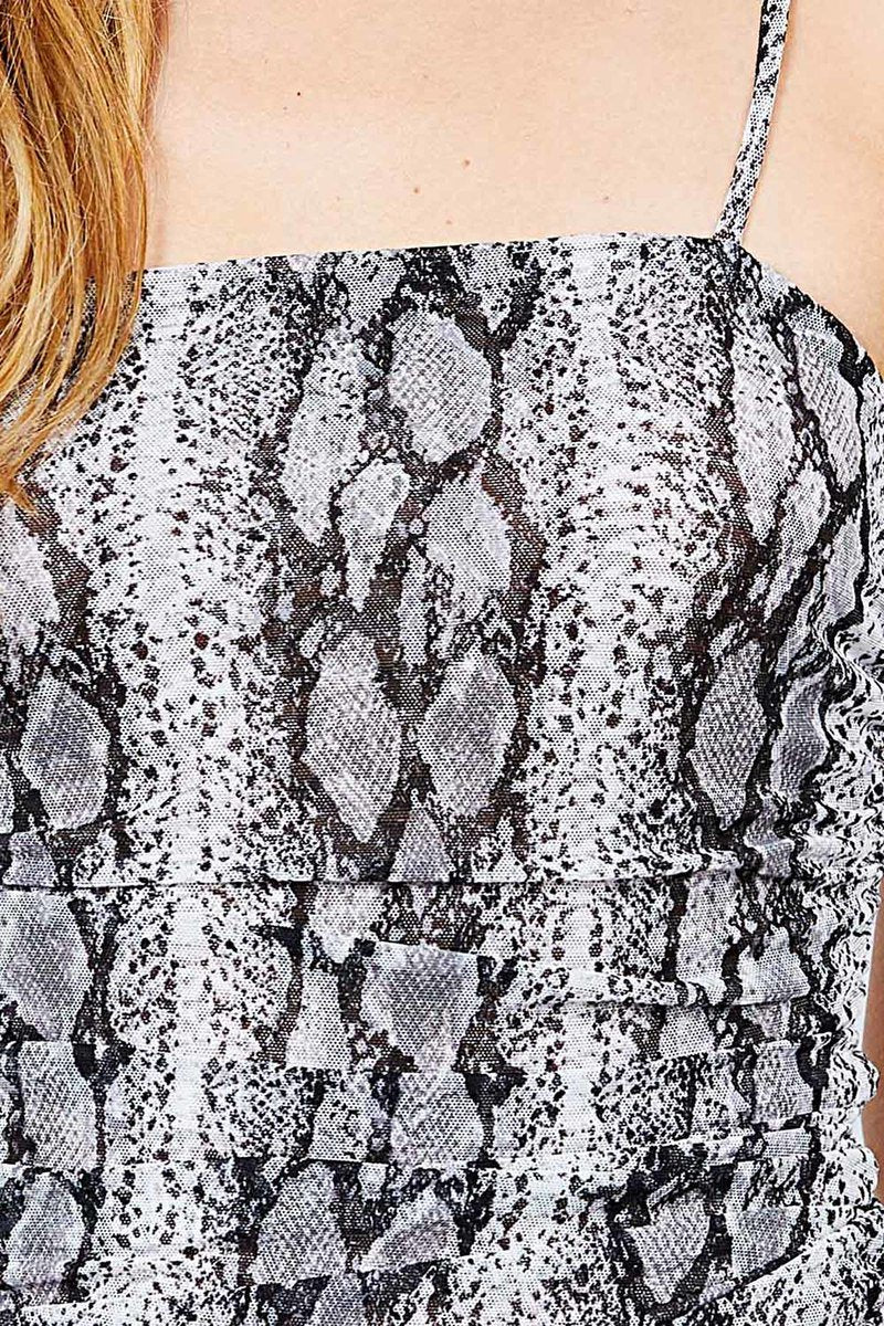 Side Shirring Print Mesh Cami Bodysuit - Absolute Fashion 2020