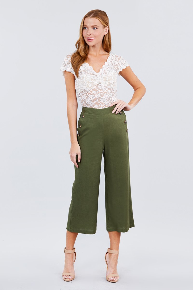 Fake Pocket W/button Detail Wide Long Leg Linen Pants - Absolute Fashion 2020