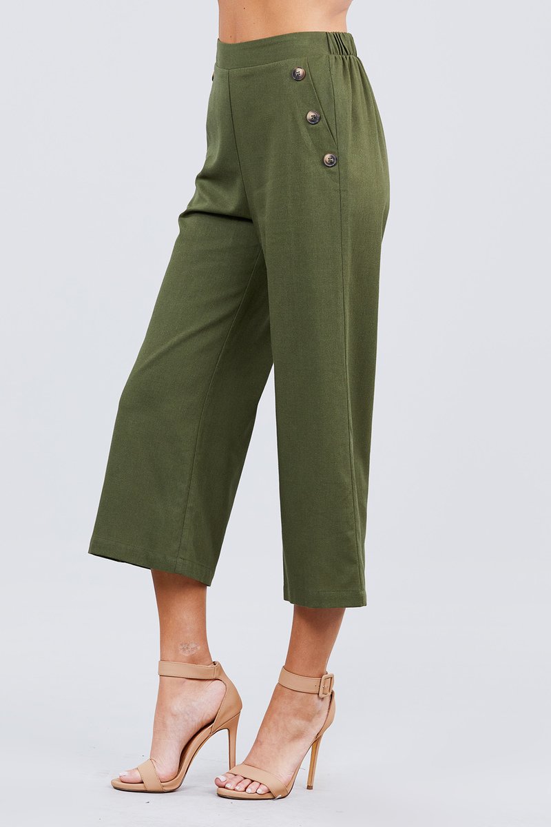 Fake Pocket W/button Detail Wide Long Leg Linen Pants - Absolute Fashion 2020