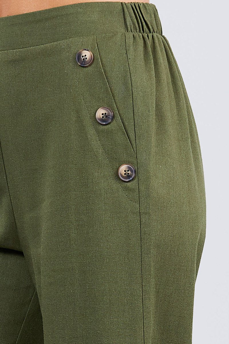 Fake Pocket W/button Detail Wide Long Leg Linen Pants - Absolute Fashion 2020