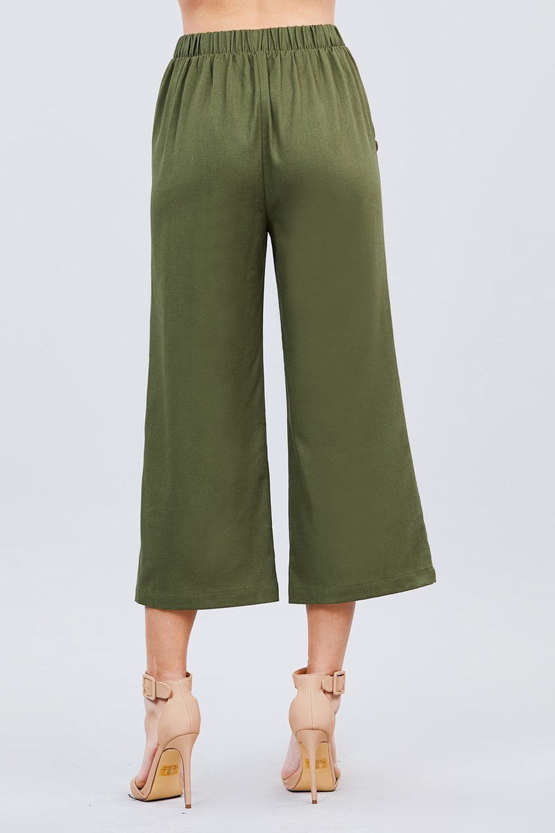 Fake Pocket W/button Detail Wide Long Leg Linen Pants - Absolute Fashion 2020