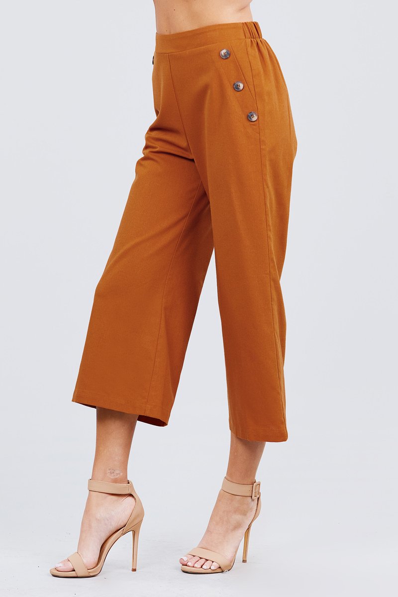 Fake Pocket W/button Detail Wide Long Leg Linen Pants - Absolute Fashion 2020