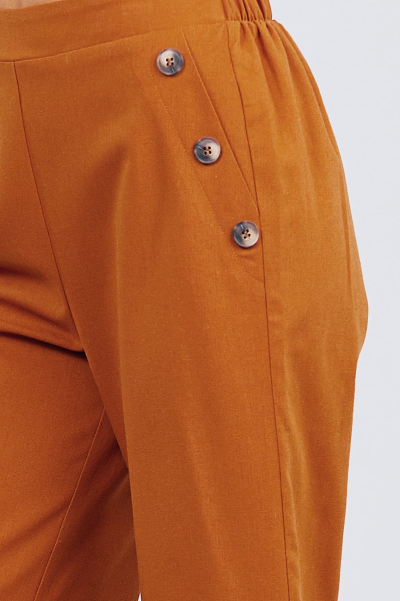 Fake Pocket W/button Detail Wide Long Leg Linen Pants - Absolute Fashion 2020
