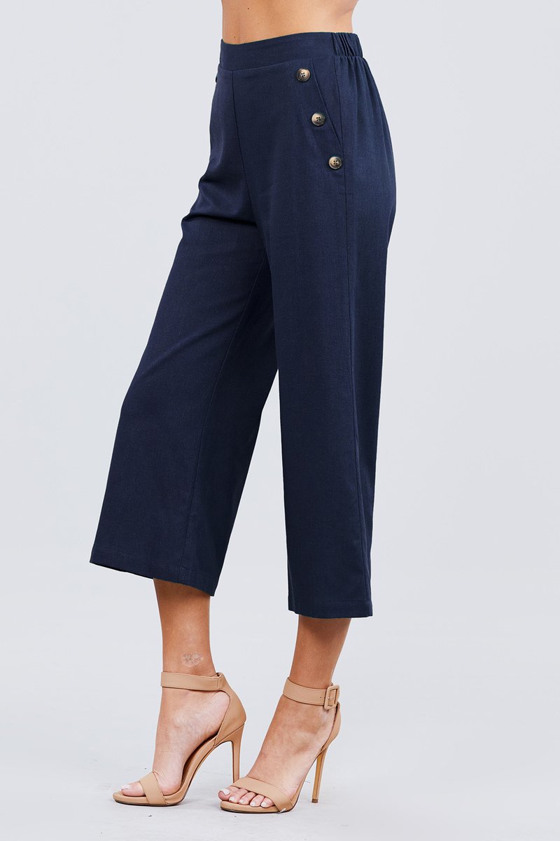 Fake Pocket W/button Detail Wide Long Leg Linen Pants - Absolute Fashion 2020