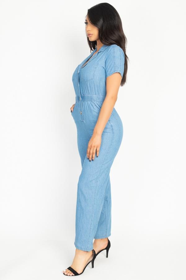 Button Front Elasticized Waist Jumpsuit - Absolute Fashion 2020