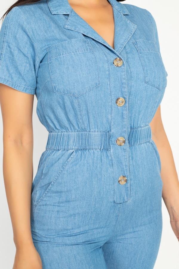 Button Front Elasticized Waist Jumpsuit - Absolute Fashion 2020