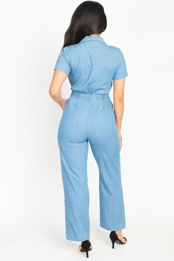 Button Front Elasticized Waist Jumpsuit - Absolute Fashion 2020