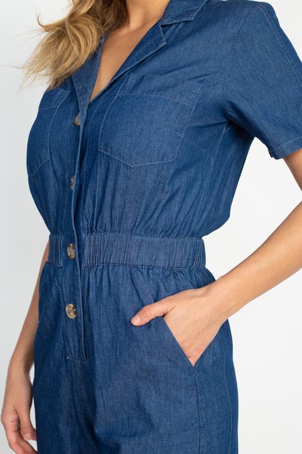 Button Front Elasticized Waist Jumpsuit - Absolute Fashion 2020