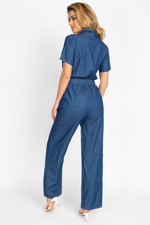 Button Front Elasticized Waist Jumpsuit - Absolute Fashion 2020