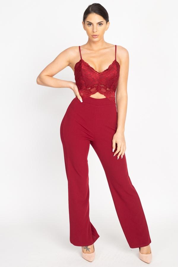Floral Lace Front Cutout Jumpsuit - Absolute Fashion 2020