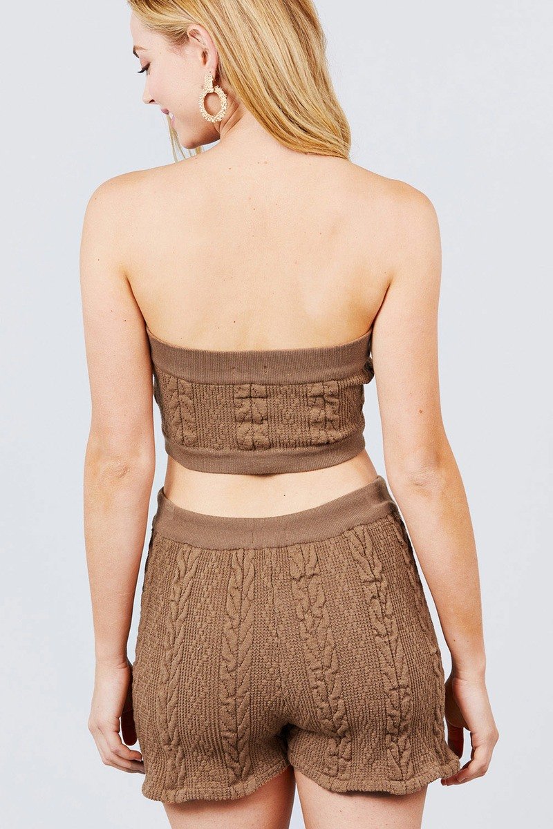 Cable Detail Sweater Tube Top And Sweater Short Pants Set - Absolute Fashion 2020