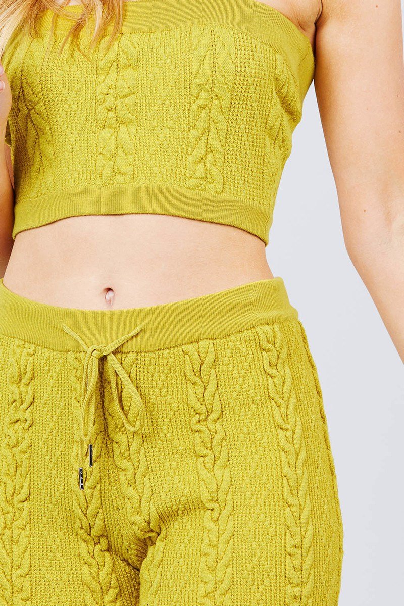 Cable Detail Sweater Tube Top And Sweater Short Pants Set - Absolute Fashion 2020