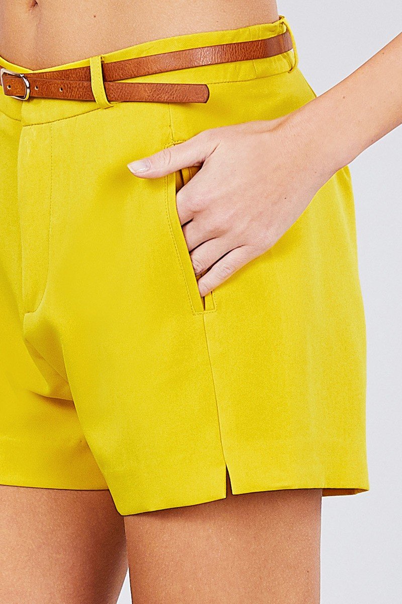 Front Slit Hem W/pocket And Belt Short Pants - Absolute Fashion 2020