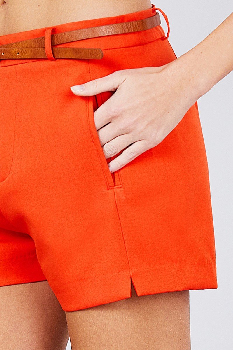 Front Slit Hem W/pocket And Belt Short Pants - Absolute Fashion 2020
