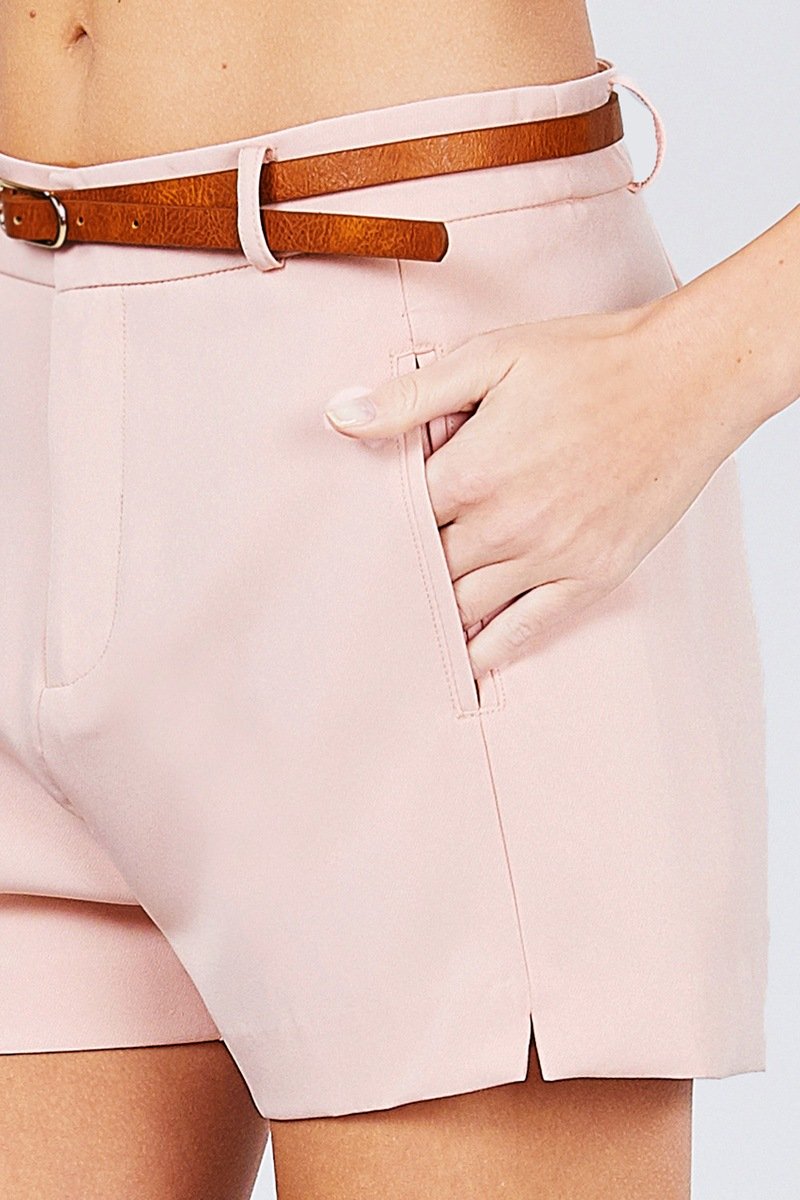 Front Slit Hem W/pocket And Belt Short Pants - Absolute Fashion 2020
