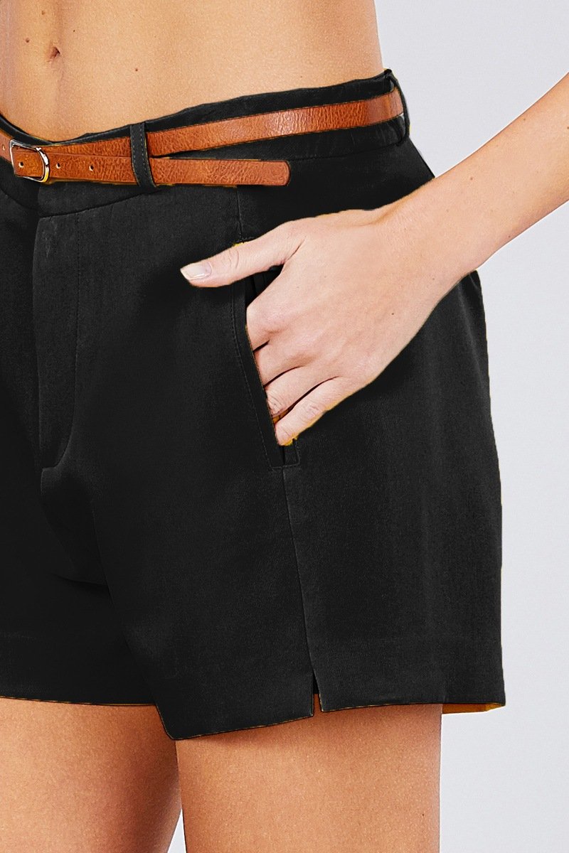 Front Slit Hem W/pocket And Belt Short Pants - Absolute Fashion 2020
