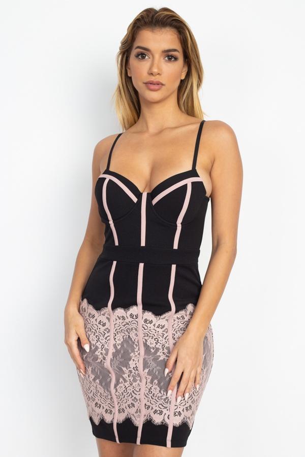 Contrast Trim Lace Mini Dress - Absolute Fashion 2020
