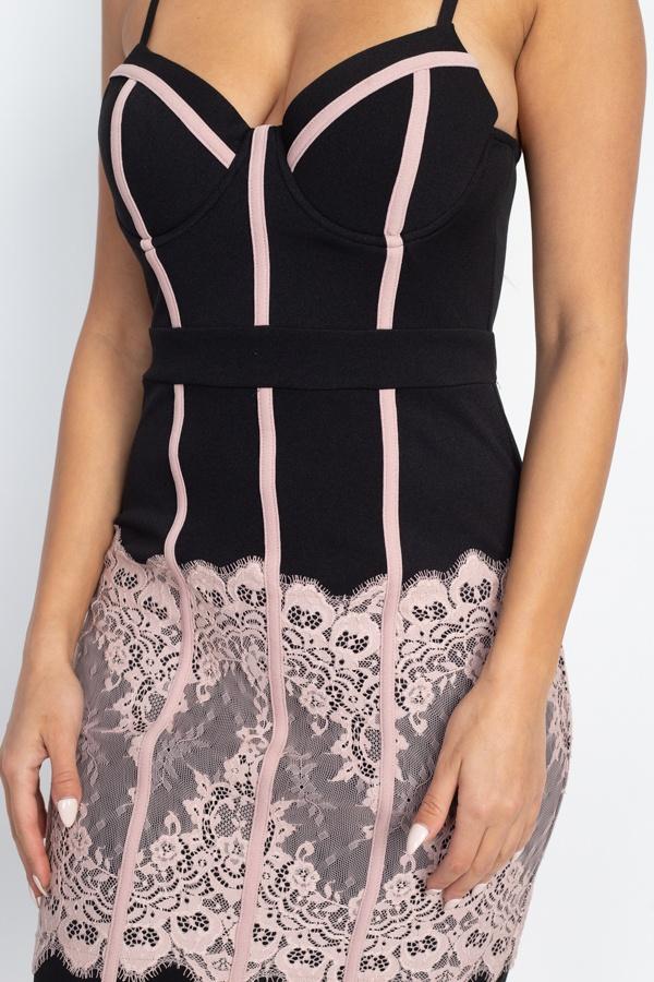 Contrast Trim Lace Mini Dress - Absolute Fashion 2020