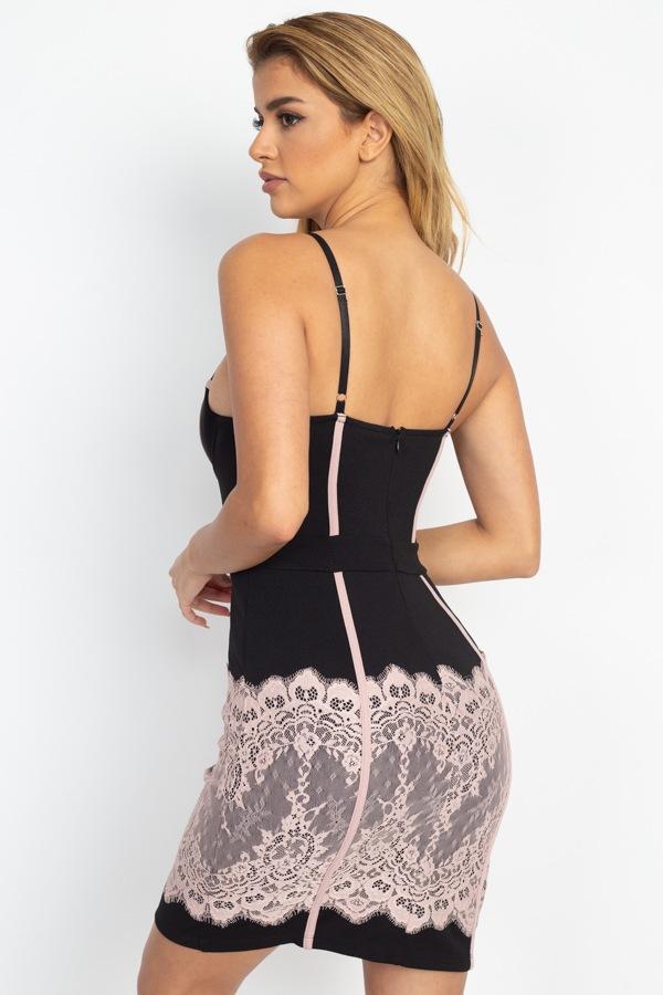 Contrast Trim Lace Mini Dress - Absolute Fashion 2020