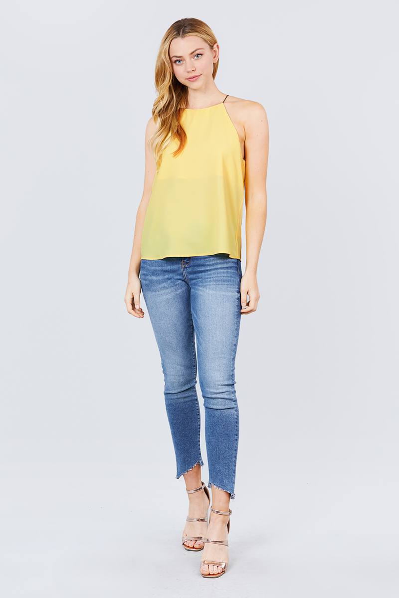 Elastic String Halter Neck Woven Top - Absolute Fashion 2020