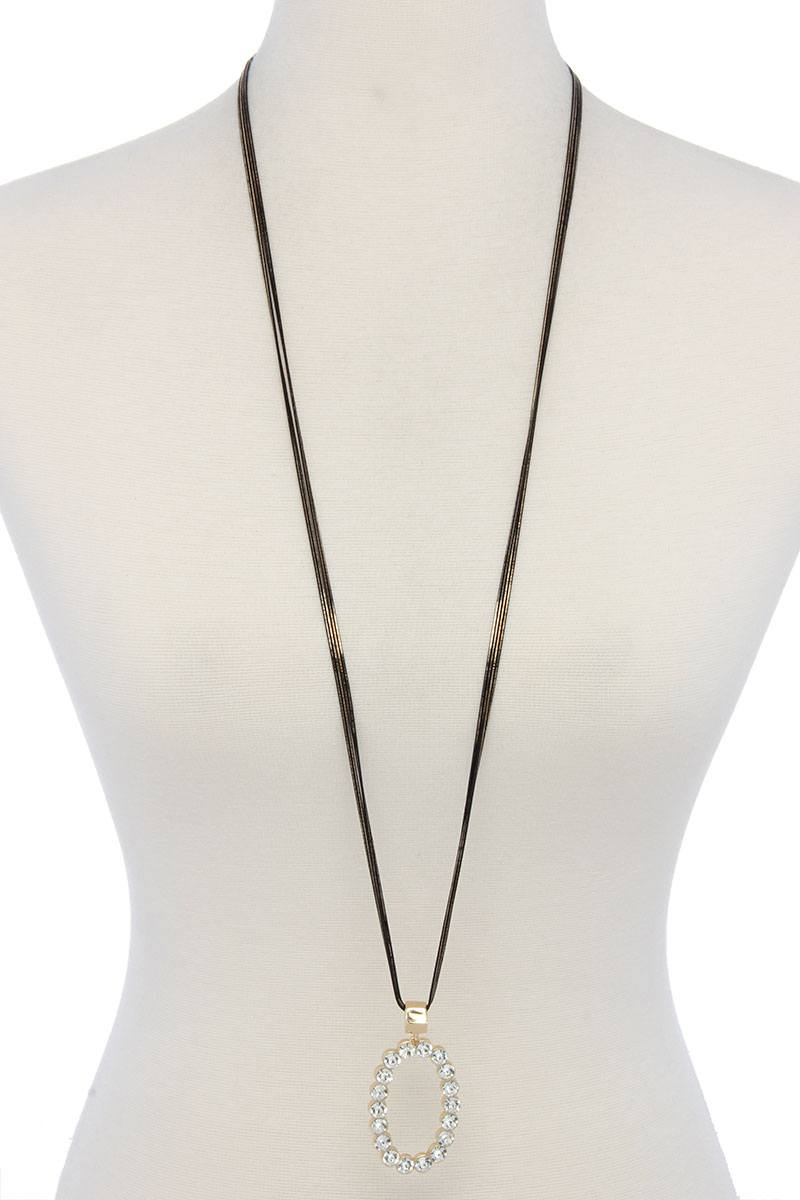 Rhinestone Oval Shape Pendant Necklace - Absolute Fashion 2020