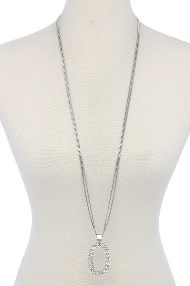 Rhinestone Oval Shape Pendant Necklace - Absolute Fashion 2020