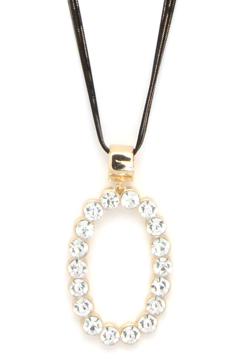 Rhinestone Oval Shape Pendant Necklace - Absolute Fashion 2020