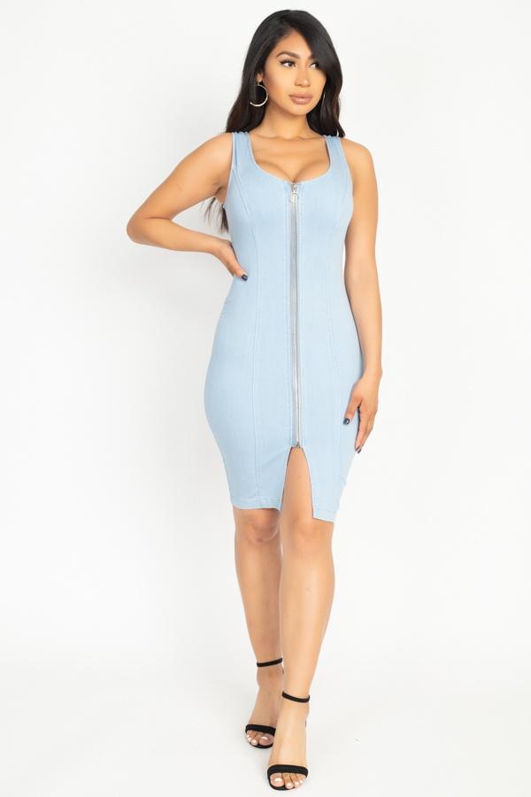 Sleeveless V Neck Double Zipper Dress - Absolute Fashion 2020