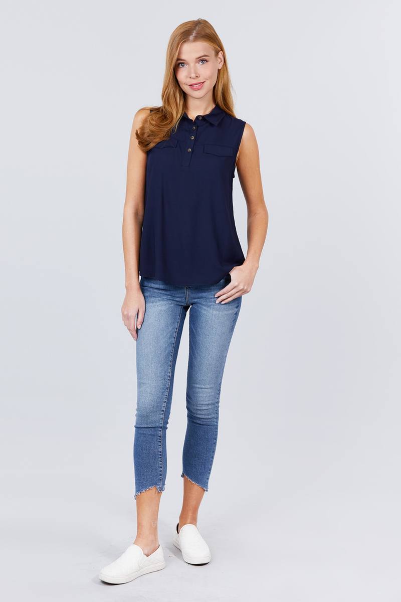 Sleeveless Front Flap Pocket Button Down Woven Shirts - Absolute Fashion 2020