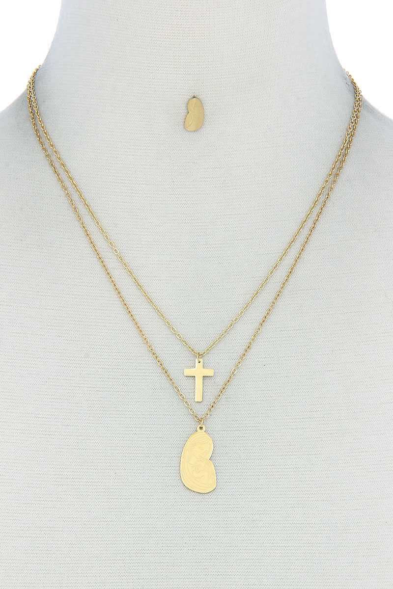 Stylish Double Layer Cross And Mary Necklace And Earring Set - Absolute Fashion 2020