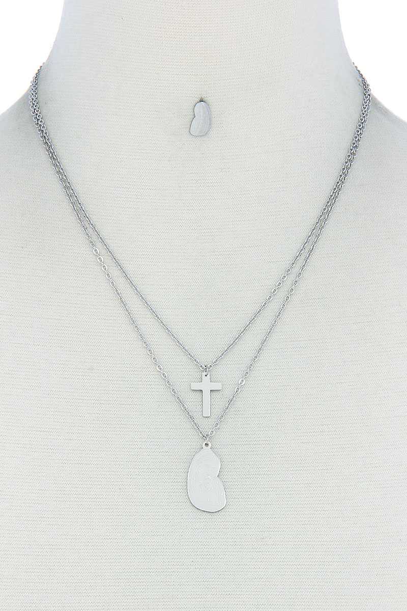Stylish Double Layer Cross And Mary Necklace And Earring Set - Absolute Fashion 2020