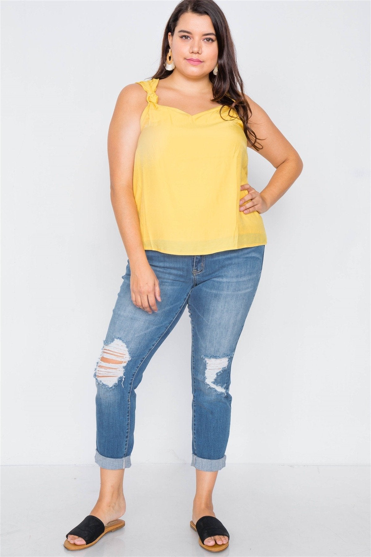Canary Yellow V-neck Gathered Shoulder Casual Top - Absolute Fashion 2020
