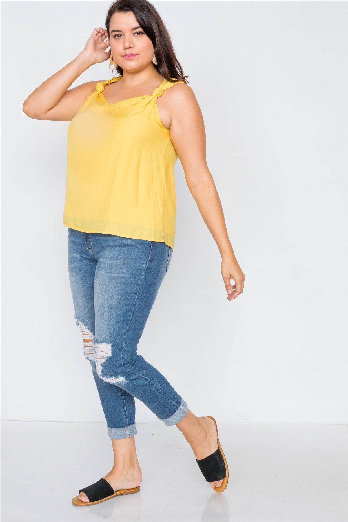 Canary Yellow V-neck Gathered Shoulder Casual Top - Absolute Fashion 2020