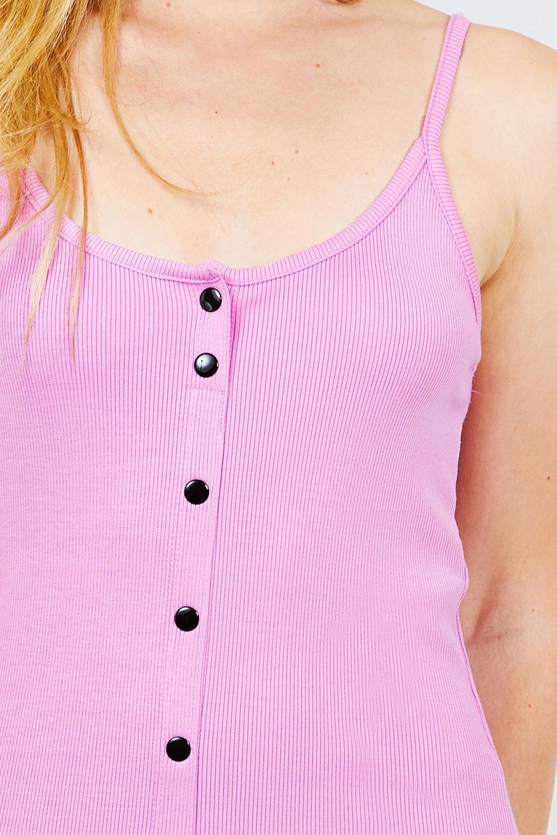 Front Snap Button Detail Strap Rib Cami Mini Dress - Absolute Fashion 2020