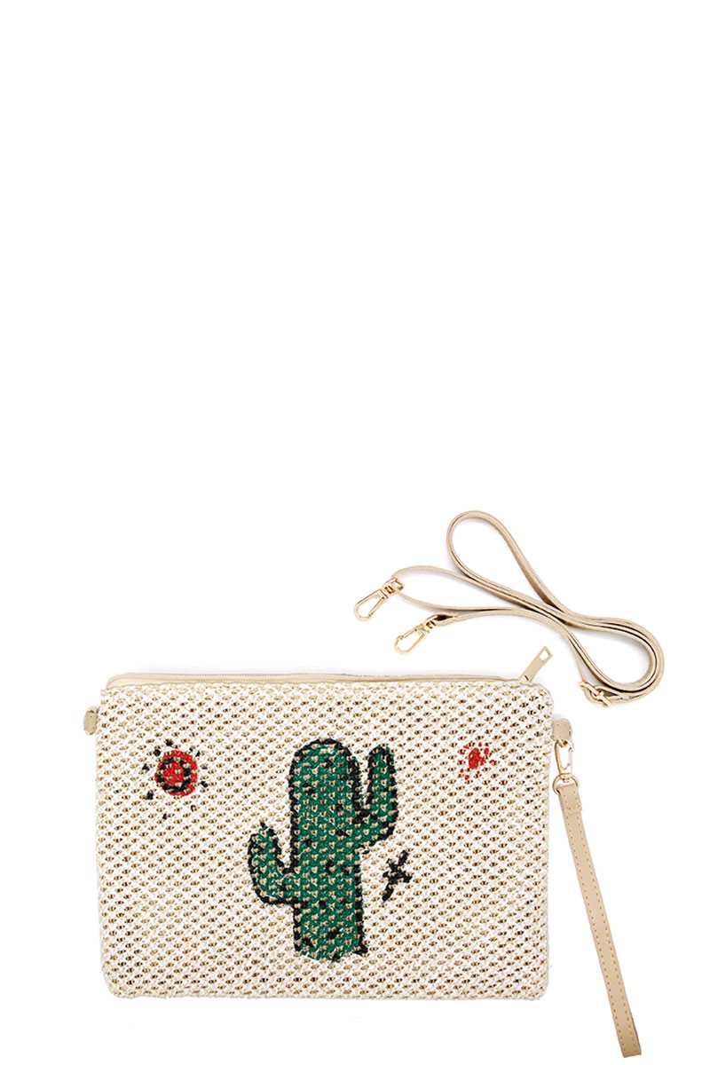 Cute Desert Cactus And Sun Print Straw Pouch Crossbody Bag - Absolute Fashion 2020
