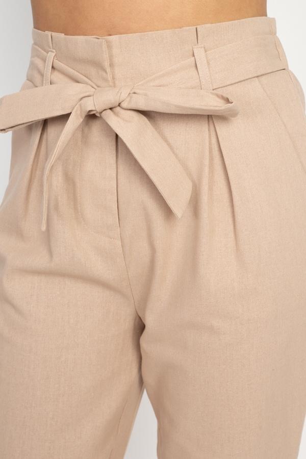 Belted Linen Paper Bag Pants - Absolute Fashion 2020