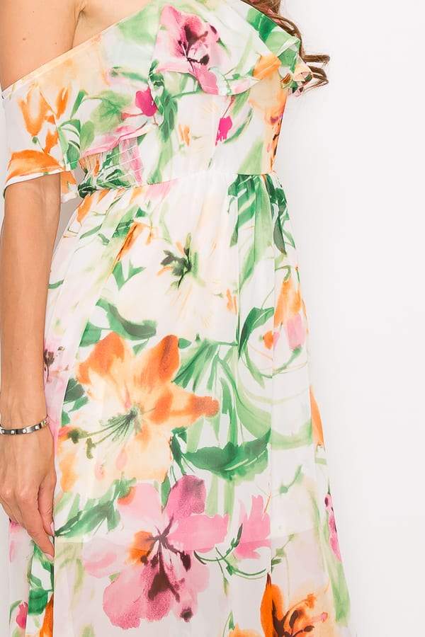 Floral Print Ruffled Off Shoulder Maxi Dress - Absolute Fashion 2020