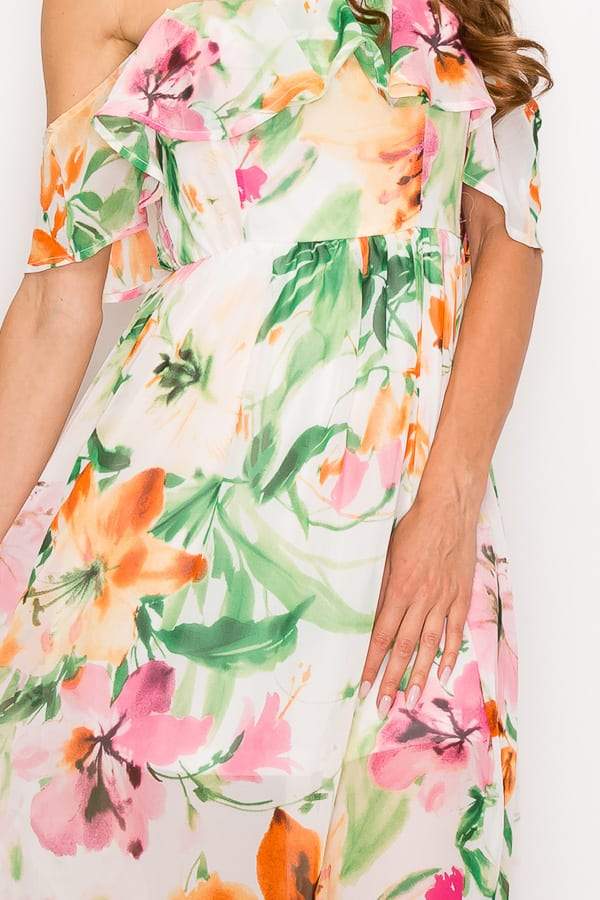 Floral Print Ruffled Off Shoulder Maxi Dress - Absolute Fashion 2020