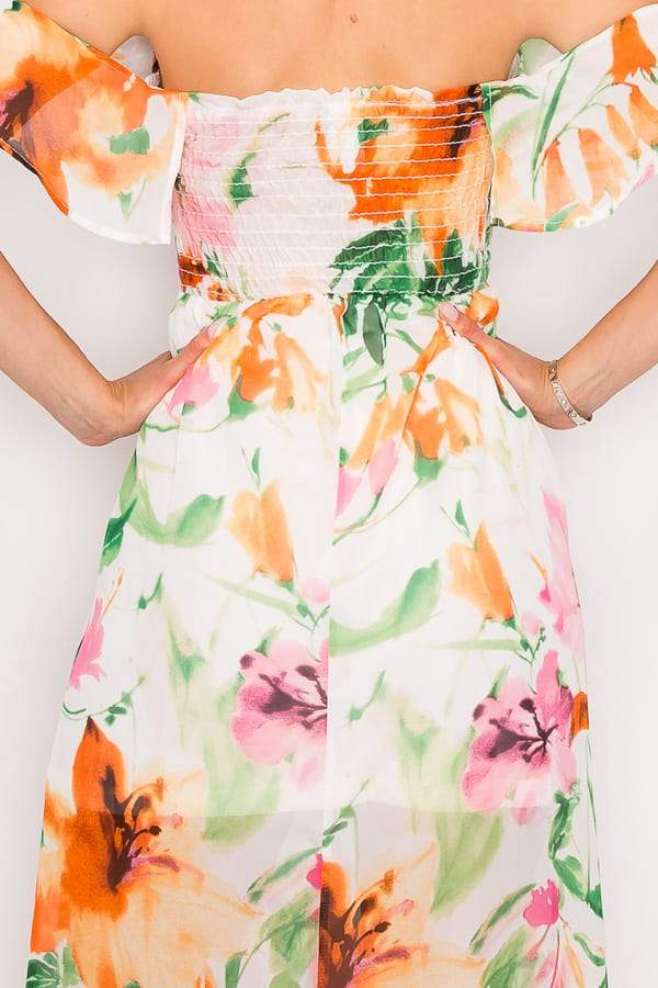 Floral Print Ruffled Off Shoulder Maxi Dress - Absolute Fashion 2020