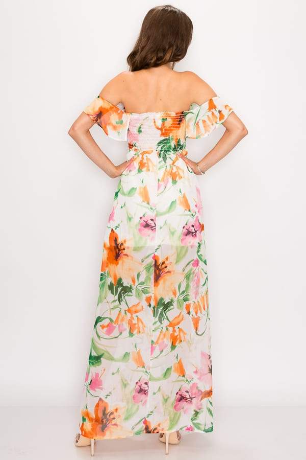 Floral Print Ruffled Off Shoulder Maxi Dress - Absolute Fashion 2020