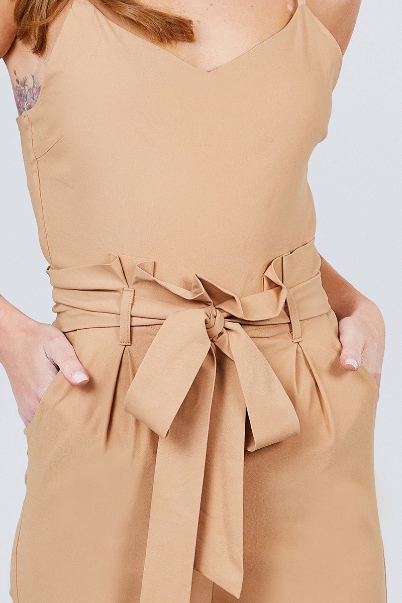 Cami Strap V-neck Belted Tie W/back Zipper Jumpsuit - Absolute Fashion 2020