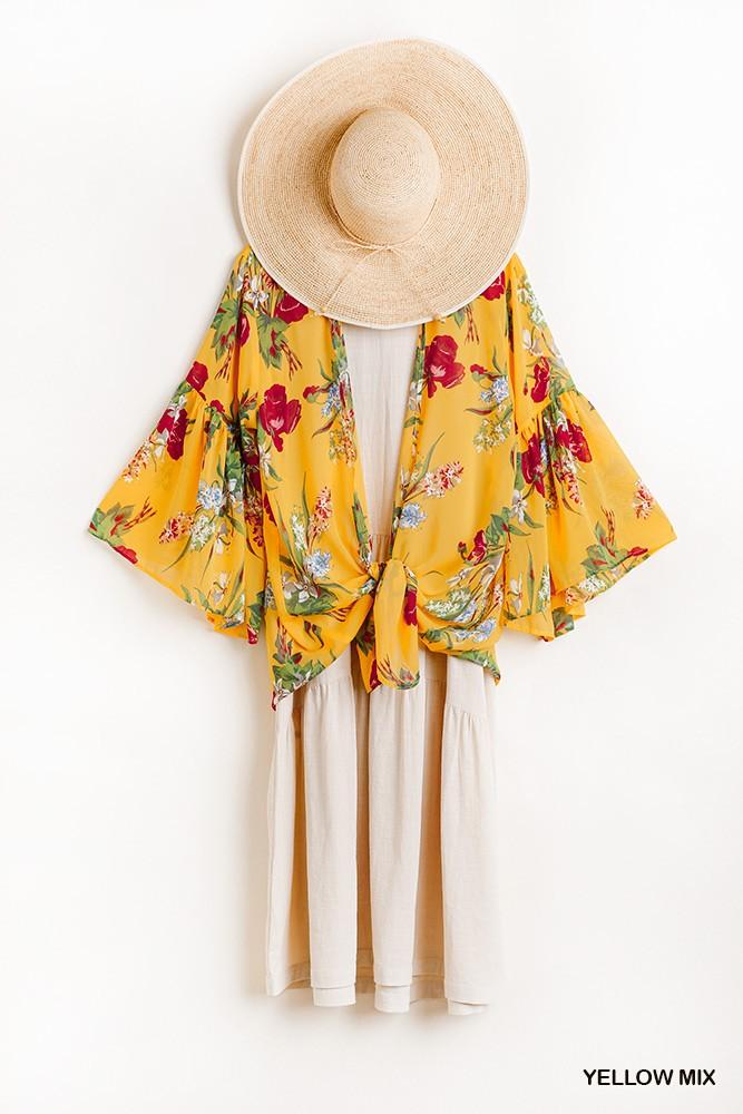 Floral Print Open Front Kimono With Flowy Sleeves - Absolute Fashion 2020