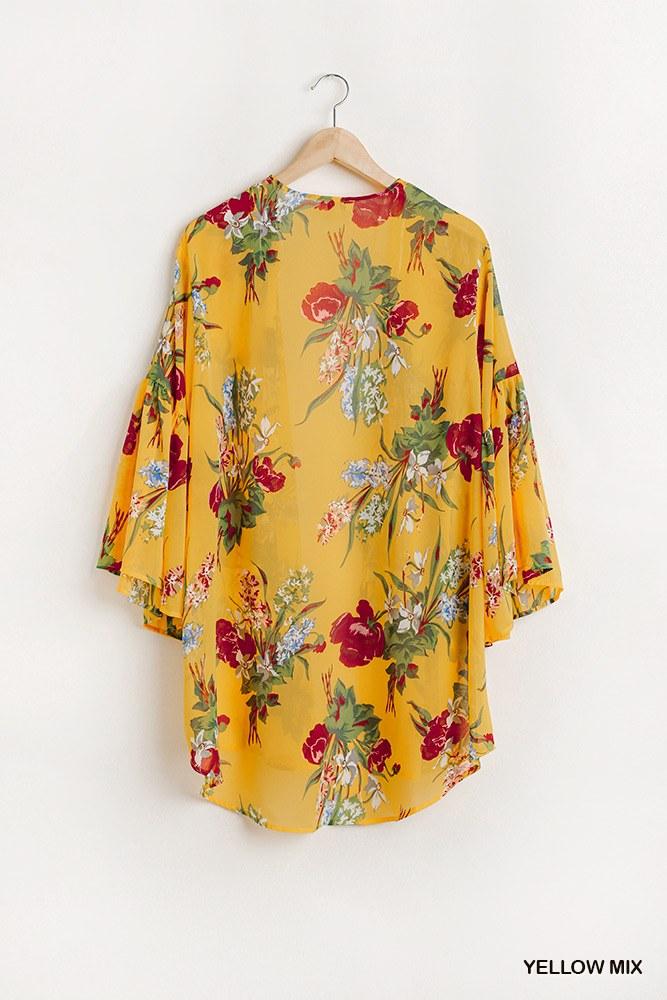Floral Print Open Front Kimono With Flowy Sleeves - Absolute Fashion 2020