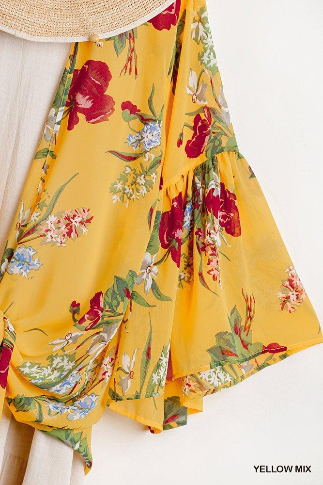 Floral Print Open Front Kimono With Flowy Sleeves - Absolute Fashion 2020