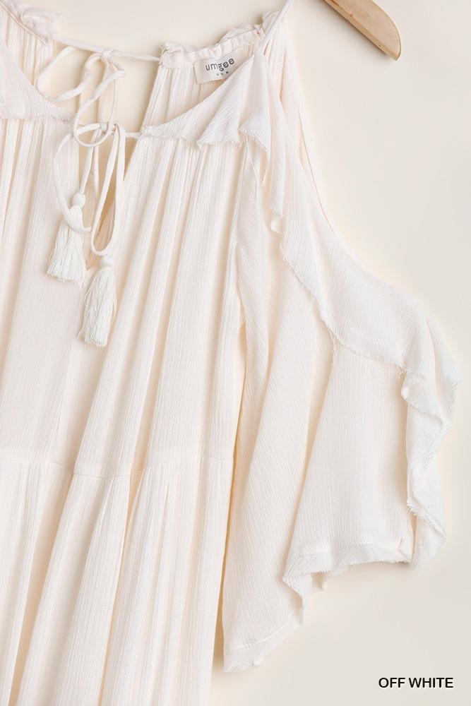 Ruffled Cold Shoulder Maxi Dress With Front Tassel Tie - Absolute Fashion 2020