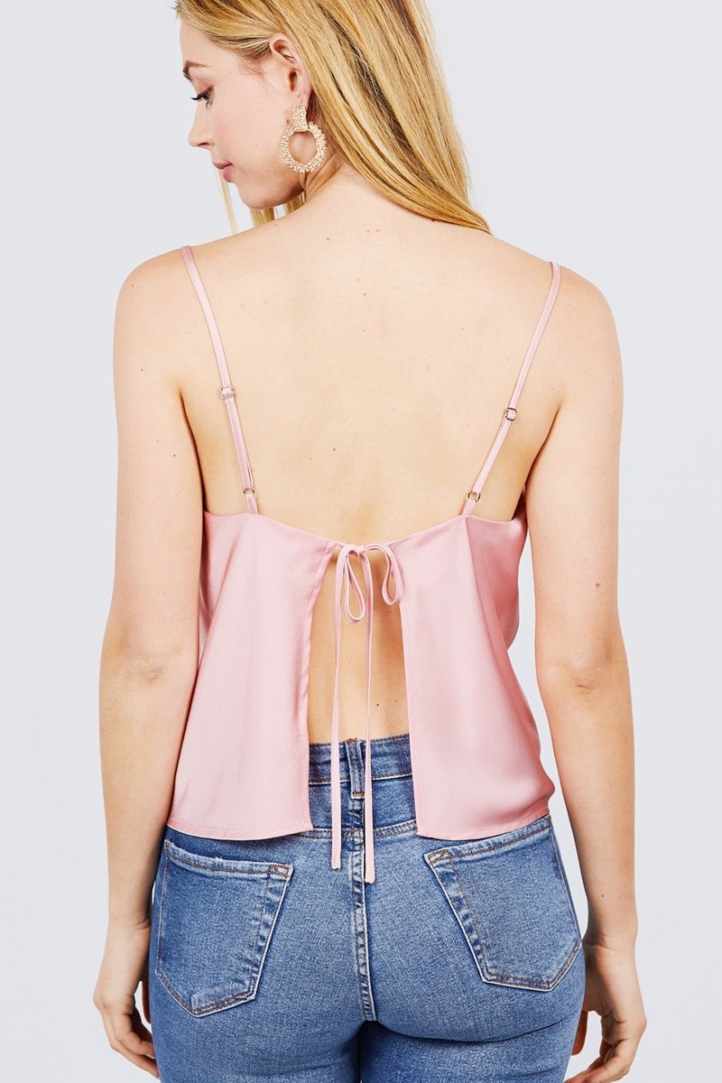 Cowl Neck W/back Open Tie Detail Cami Satin Woven Top - Absolute Fashion 2020