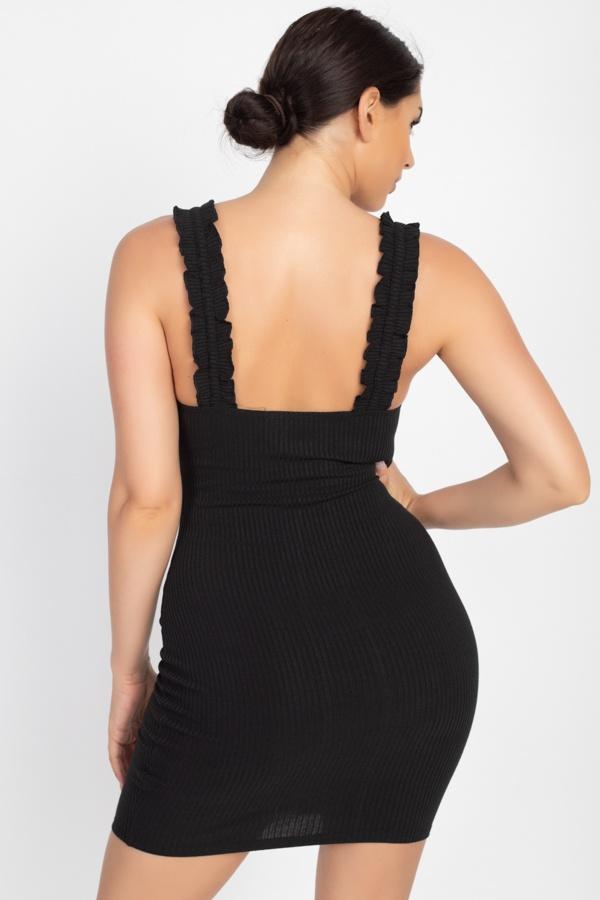 Ruffle Strap Ribbed Mini Dress - Absolute Fashion 2020