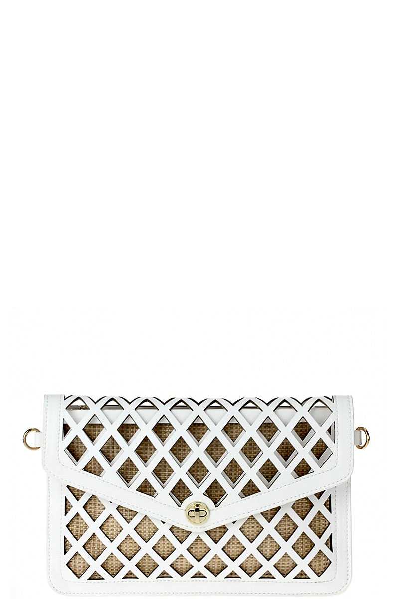 Stylish Diamond Cut Out Envelope Clutch With Shoulder Strap - Absolute Fashion 2020