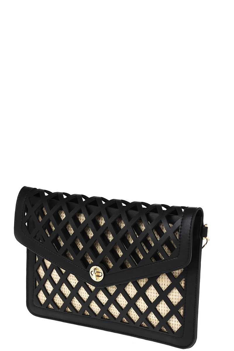 Stylish Diamond Cut Out Envelope Clutch With Shoulder Strap - Absolute Fashion 2020