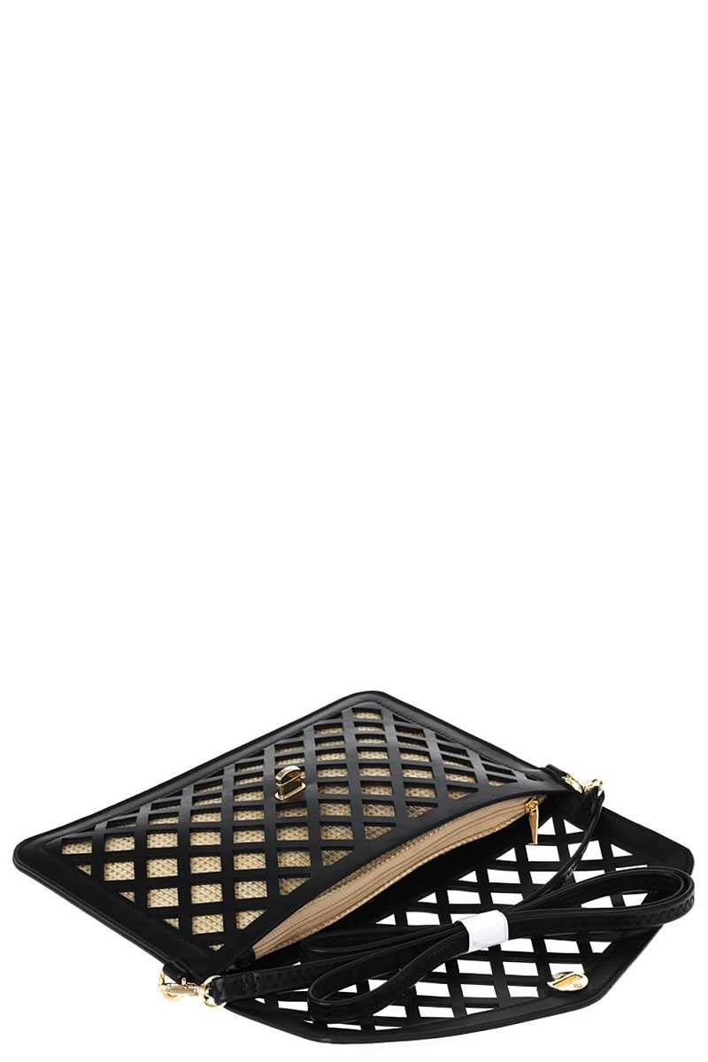 Stylish Diamond Cut Out Envelope Clutch With Shoulder Strap - Absolute Fashion 2020